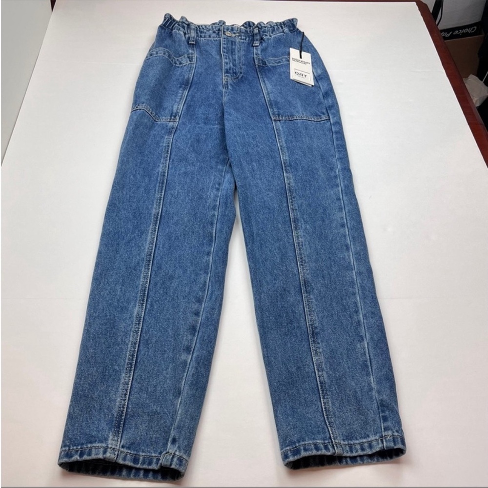 OAT New York High Waist Slouchy Women SZ Small Blue Denim Jean Paper Bag Mom NEW